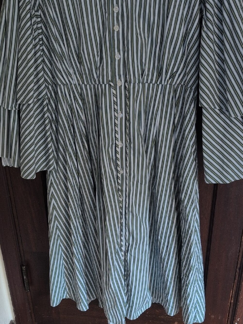 Rosie Assoulin  Fiesta Sage Green and White Striped Midi Dress - Picture 7 of 12